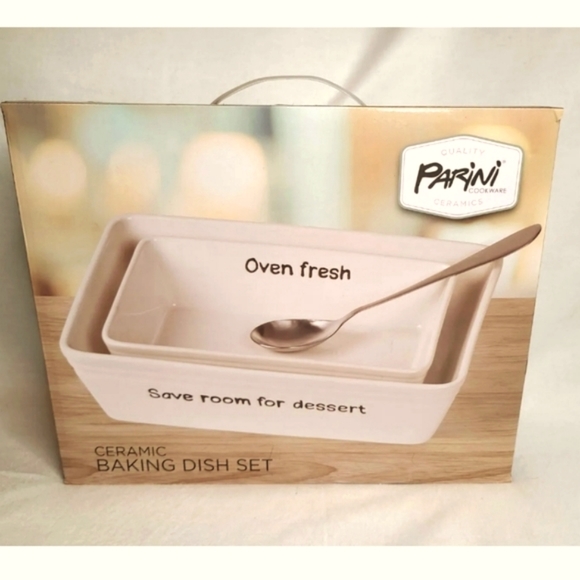 PARINI White Ceramic Piece Baking Dish Set w/ Serving Spoon